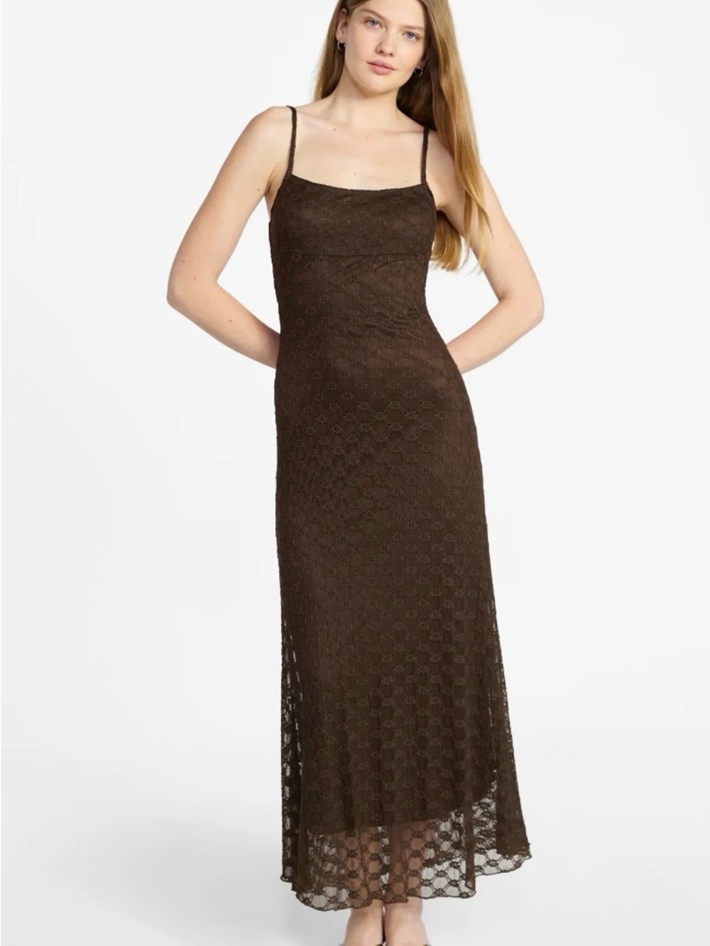 Brown Lace Maxi Slip Dress - Women size M